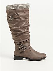 Sweater Knee Boot - Faux Leather Grey (WW), GREY, alternate