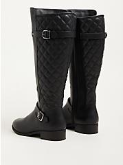 Plus Size Quilted Knee Boot - Faux Leather Black (WW), BLACK, alternate