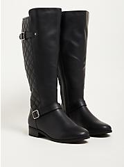 Plus Size Quilted Knee Boot - Faux Leather Black (WW), BLACK, hi-res