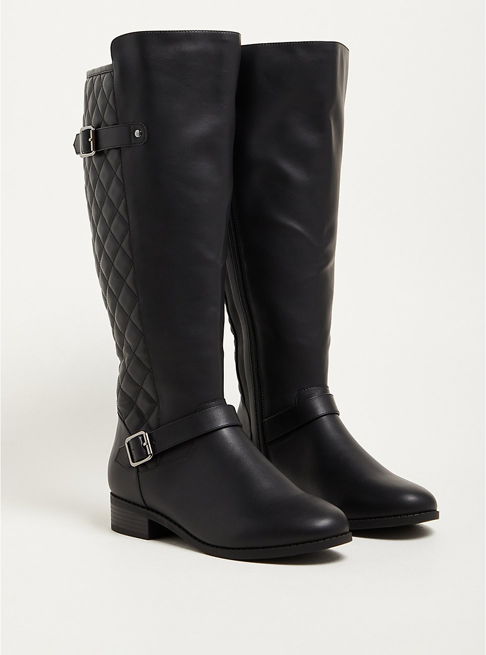 Plus Size Quilted Knee Boot - Faux Leather Black (WW), BLACK, hi-res