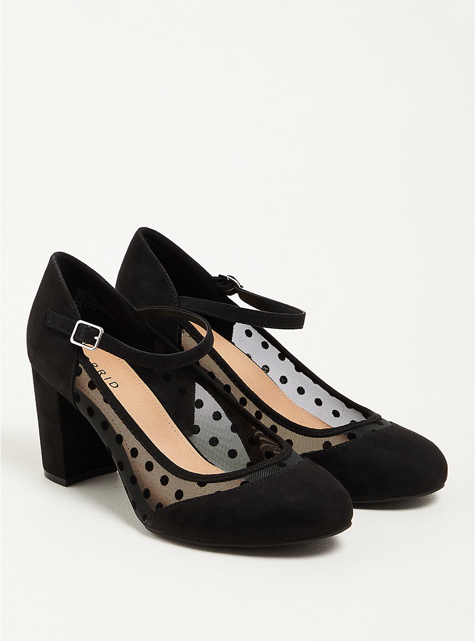 Plus Size Mary Jane Shoe - Faux Suede Mesh Black, BLACK, hi-res