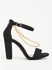 Plus Size Ankle Chain Heel - Faux Suede Black, BLACK, alternate