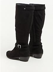 Buckle Detail Knee Boot - Faux Suede Black (WW), BLACK, alternate