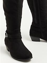 Plus Size Buckle Detail Knee Boot - Faux Suede Black (WW), BLACK, alternate