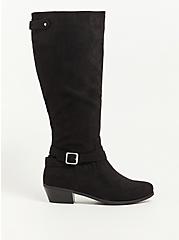 Plus Size Buckle Detail Knee Boot - Faux Suede Black (WW), BLACK, alternate