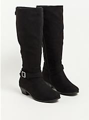 Plus Size Buckle Detail Knee Boot - Faux Suede Black (WW), BLACK, hi-res