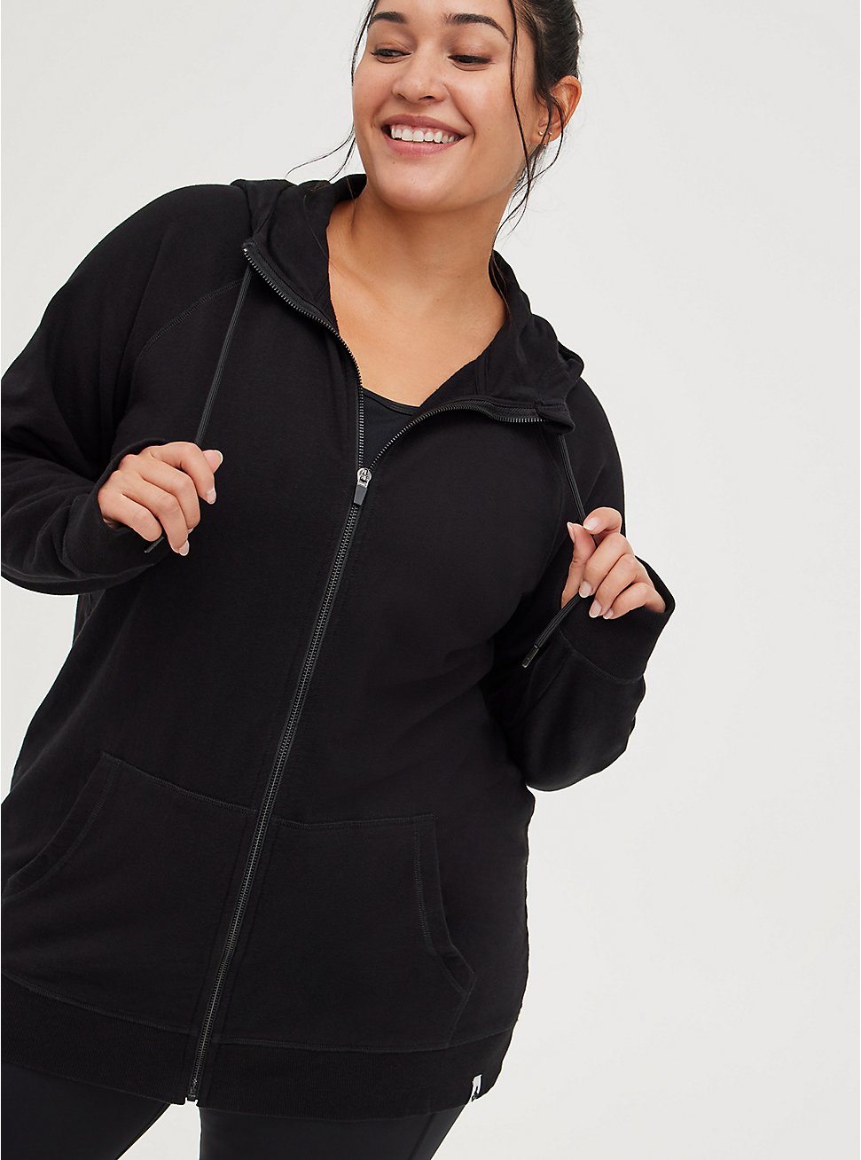 Plus Size Active Zip Hoodie - Everyday Fleece Black, DEEP BLACK, hi-res