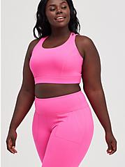 Strappy Long-Line Sports Bra - Performance Super Soft Jersey Neon Pink, PINK GLO, hi-res