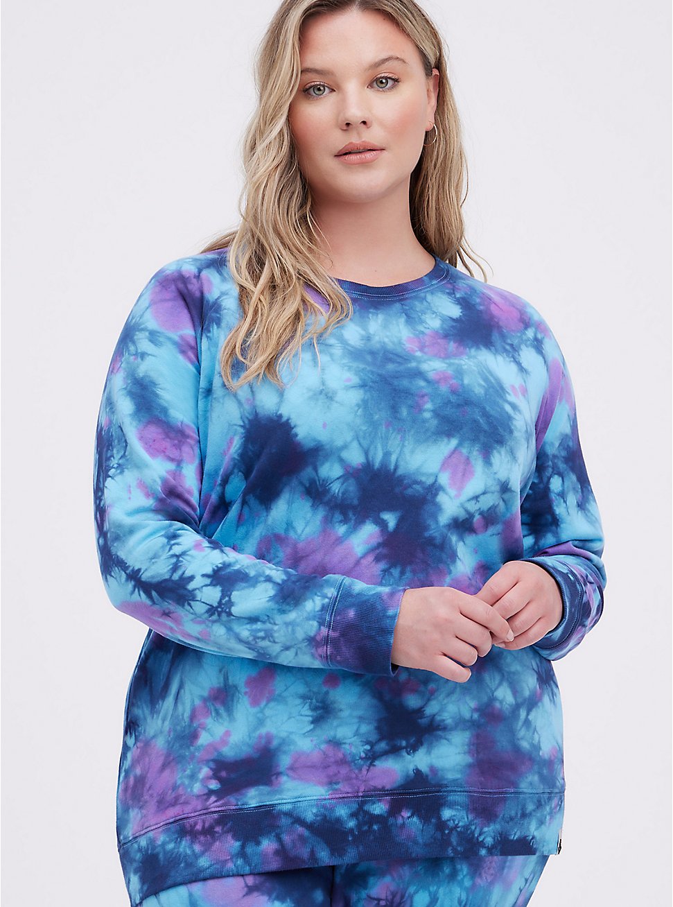 Plus Size Active Sweatshirt - Everyday Fleece Tie Dye Blue, TIE DYE, hi-res