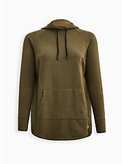Plus Size Everyday Fleece Tunic Long Sleeve Active Hooded Sweatshirt, DUSTY OLIVE, hi-res