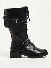 Plus Size Combat Boot - Faux Leather Black (WW), BLACK, alternate
