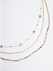 Plus Size Floral Beaded Layered Necklace - Gold Tone, , alternate