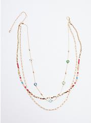 Plus Size Floral Beaded Layered Necklace - Gold Tone, , hi-res