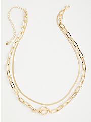 Link And Snake Link Layered Necklace - Gold Tone , , hi-res