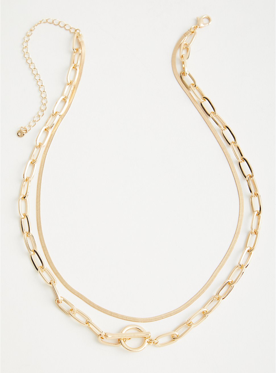 Link And Snake Link Layered Necklace - Gold Tone , , hi-res