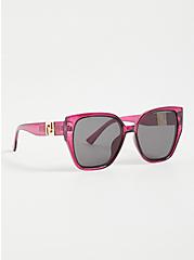 Plus Size Round Cat Eye Sunglasses - Plum, , alternate