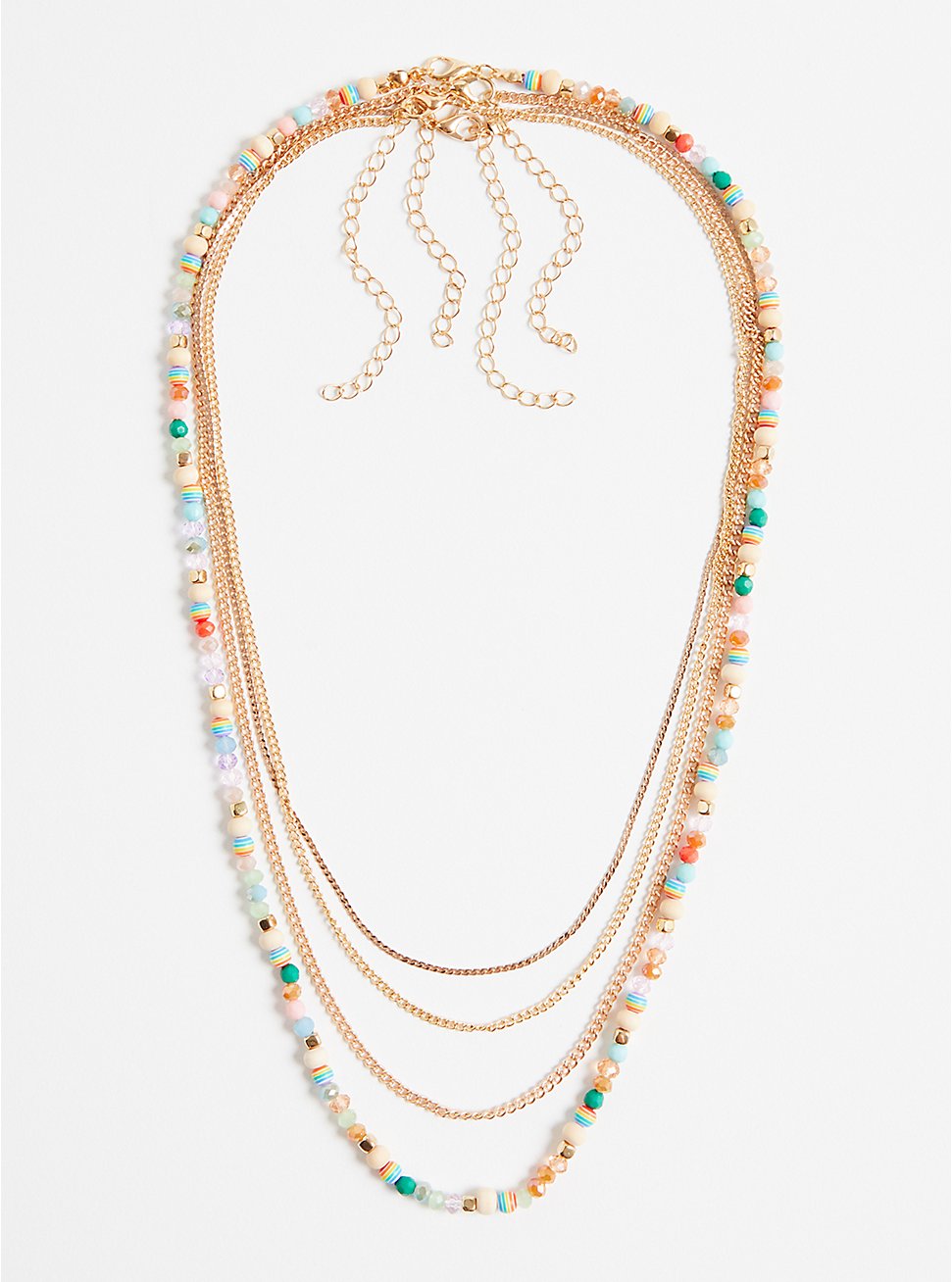Multi Beaded 4-Layer Necklace - Gold Tone, , hi-res