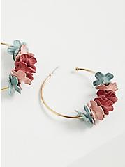 Plus Size Gold Tone Hoop With Pink And Blue Flowers, , alternate