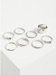Arrow & Pave Ring Set of 8 - Silver Tone , SILVER, alternate