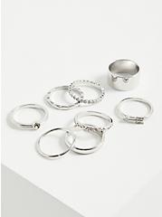Arrow & Pave Ring Set of 8 - Silver Tone , SILVER, hi-res