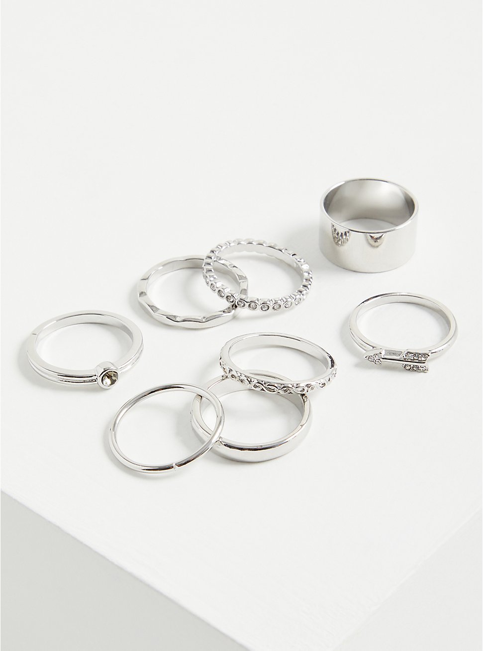 Arrow & Pave Ring Set of 8 - Silver Tone