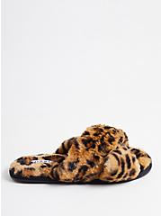 Plus Size Criss Cross Slipper - Faux Fur Leopard, LEOPARD, alternate