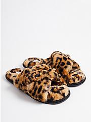 Plus Size Criss Cross Slipper - Faux Fur Leopard, LEOPARD, hi-res