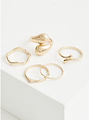 Crossover Ring Set of 5 - Gold Tone , GOLD, hi-res