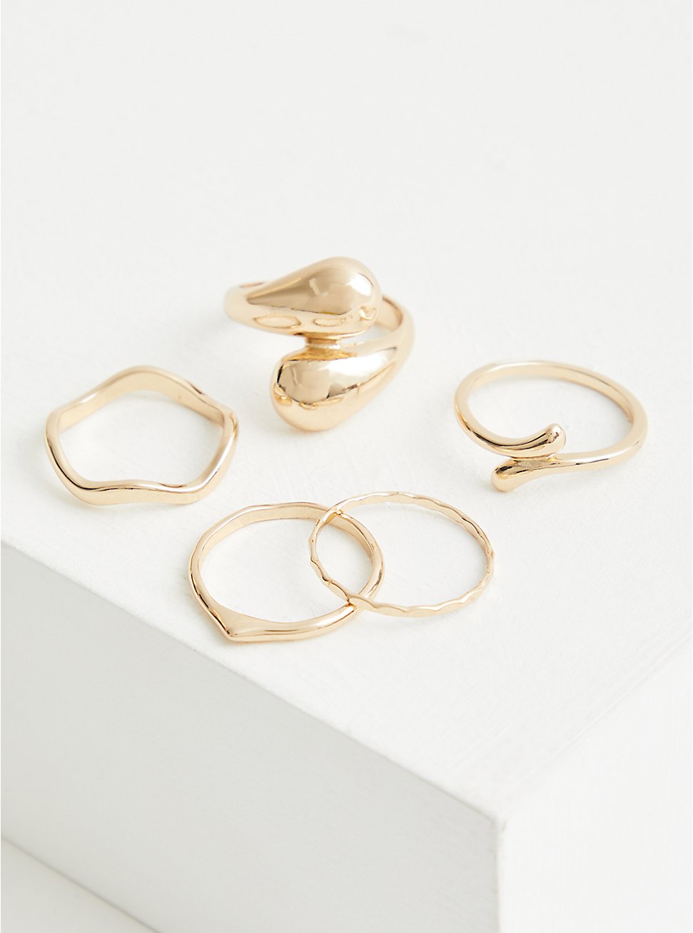 Crossover Ring Set of 5 - Gold Tone , GOLD, hi-res