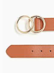 Plus Size Dual Ring Buckle Belt - Faux Leather Cognac, BROWN, hi-res