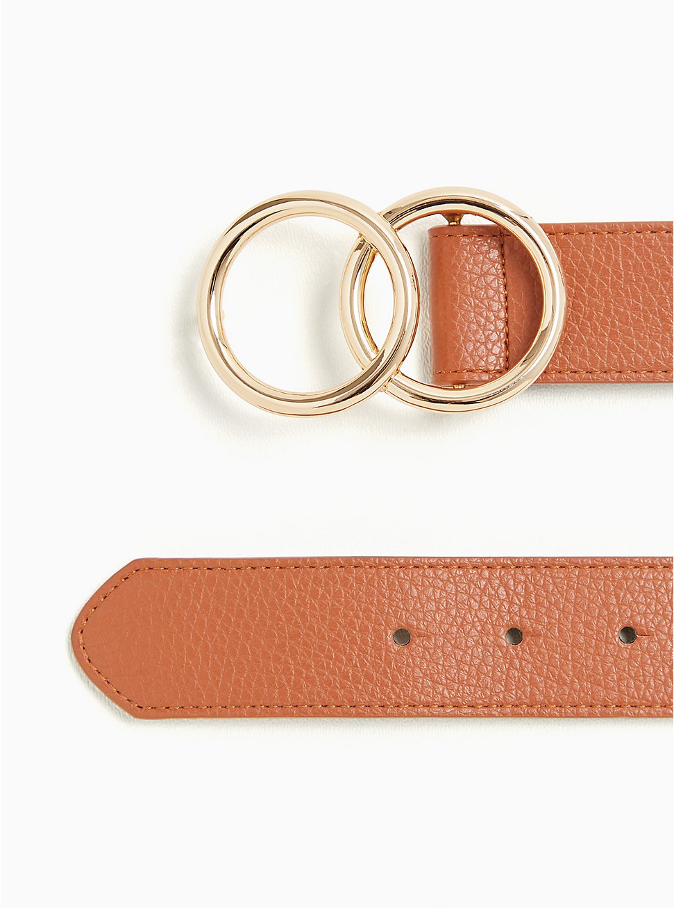 Plus Size Dual Ring Buckle Belt - Faux Leather Cognac, BROWN, hi-res