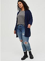 Button Front Cardigan - Outlander Cable, PEACOAT, alternate