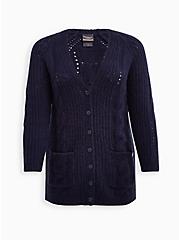 Button Front Cardigan - Outlander Cable, PEACOAT, hi-res