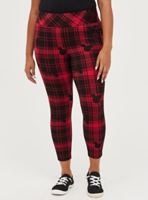 Plus Size - Pixie Pant - Luxe Ponte Disney Mickey Mouse Plaid Red - Torrid
