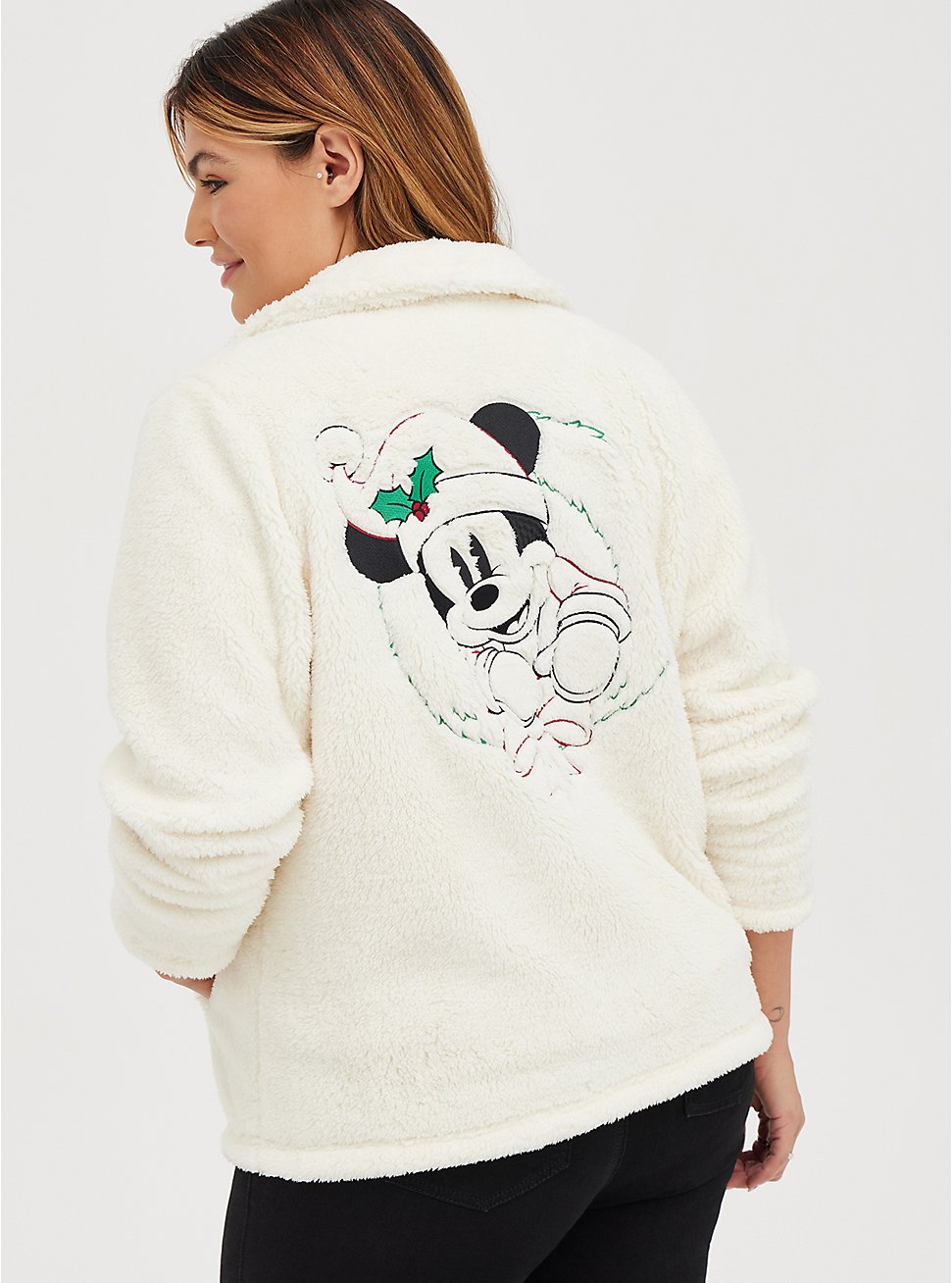 Plus Size Faux Shearling Jacket - Disney Mickey Mouse Holiday White, WINTER WHITE, hi-res