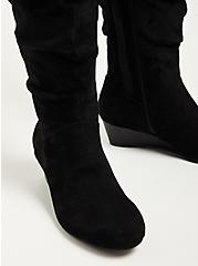 Ruched Wedge Over The Knee Boot - Faux Suede Black, BLACK, alternate