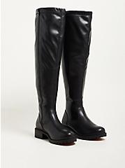 Over The Knee Boot - Stretch Faux Leather Black (WW), BLACK, hi-res