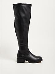 Plus Size Over The Knee Boot - Stretch Faux Leather Black (WW), BLACK, alternate
