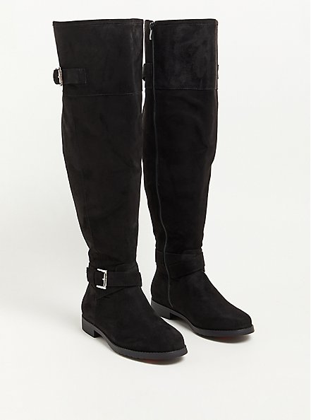 Double Buckle Over The Knee Boot (WW), BLACK, hi-res