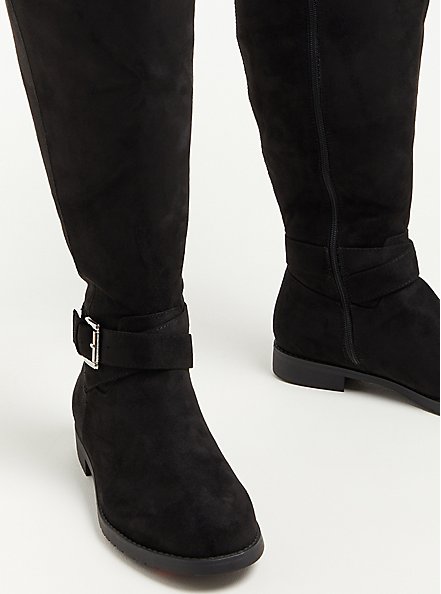 Plus Size Side Zip Over The Knee Boot - Faux Suede Black (WW), BLACK, alternate