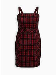 Plus Size Mini Dress - Double Knit Pinafore Plaid Red, PLAID - RED, hi-res