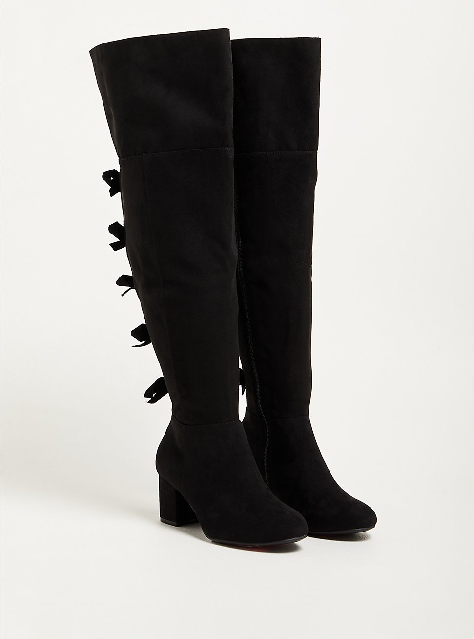 Bow Back Over The Knee Boot - Black Faux Suede (WW), BLACK, hi-res
