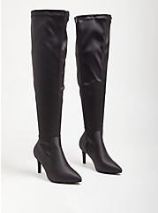 Plus Size Over-the-Knee Heel Boot - Stretch Satin Black (WW), BLACK, hi-res