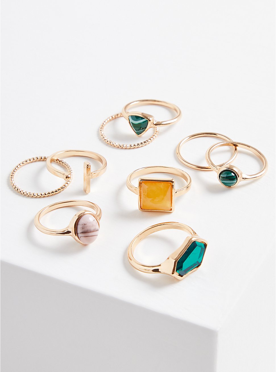 Multi Color Stone Cocktail Ring Set of 9 - Gold Tone, MULTI, hi-res