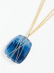 Plus Size Wire Wrapped Blue Stone Pendant - Gold Tone, , hi-res
