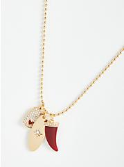 Pave Horn with Charms Pendant - Gold Tone, , alternate