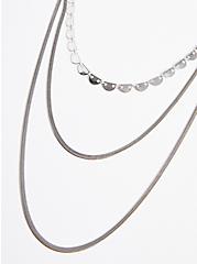 Snake Chain Layered Necklace - Silver Tone, , hi-res