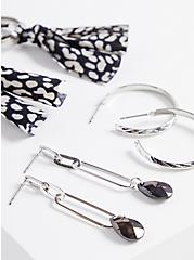 Hoop & Drop Earring With Fabric Wrapping Set of 3 - Silver Tone , , alternate