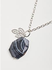 Pendant Necklace with Black Faux Stone - Silver Tone, , alternate