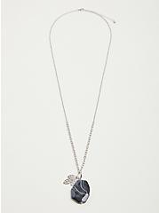 Pendant Necklace with Black Faux Stone - Silver Tone, , hi-res